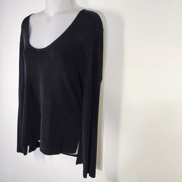 Chico's Travelers Womens Tee Black Knit Slinky Scoop Neck Long Sleeve Medium Top - Picture 5 of 9